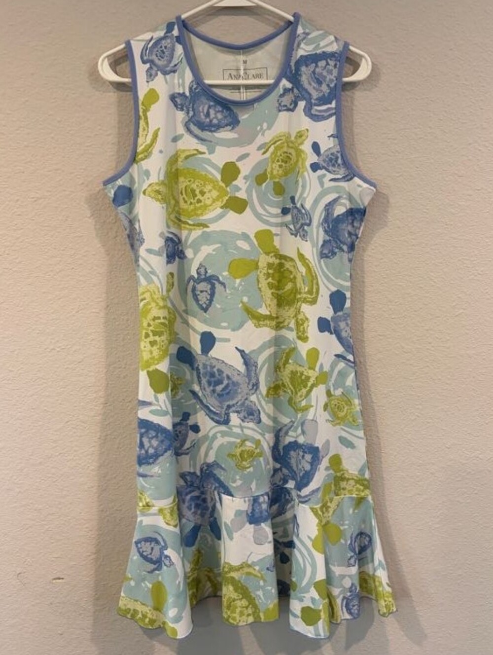 NEW Ana Clare Womens Classic Green White Blue Turtles MJ Active Dress Size Med